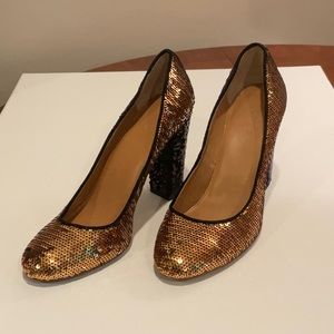 Gold/Black Sequined JCrew Heels. Size 7